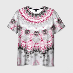 Мужская футболка 3D с принтом Абстрактный современный фон в Тюмени, 100% полиэфир | прямой крой, круглый вырез горловины, длина до линии бедер | абстрактный | женский | калейдоскоп | мозаика | мозаичный узор | молодежный | серый и розовый | современный | этно