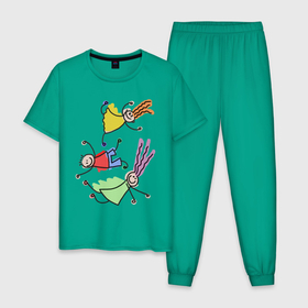 Мужская пижама хлопок с принтом Веселые человечки. в Курске, 100% хлопок | брюки и футболка прямого кроя, без карманов, на брюках мягкая резинка на поясе и по низу штанин
 | дети | иллюстрация | рисунок | человечки | юмор