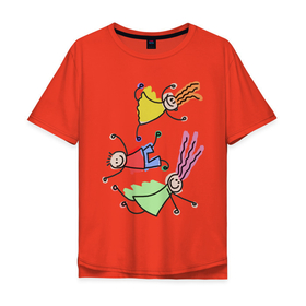 Мужская футболка хлопок Oversize с принтом Веселые человечки. в Курске, 100% хлопок | свободный крой, круглый ворот, “спинка” длиннее передней части | дети | иллюстрация | рисунок | человечки | юмор