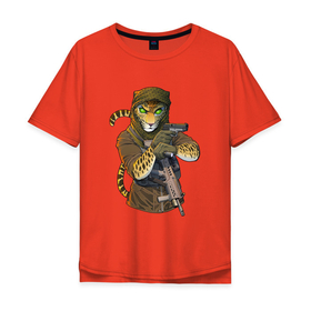 Мужская футболка хлопок Oversize с принтом Песчаный отряд в Новосибирске, 100% хлопок | свободный крой, круглый ворот, “спинка” длиннее передней части | Тематика изображения на принте: арт | африка | гепард | жара | животное | зверь | леопард | оружие | рисунок | человекоподобный