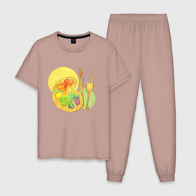 Мужская пижама хлопок с принтом Краски в Тюмени, 100% хлопок | брюки и футболка прямого кроя, без карманов, на брюках мягкая резинка на поясе и по низу штанин
 | Тематика изображения на принте: иллюстрация | краски | палитра | творчество | художник