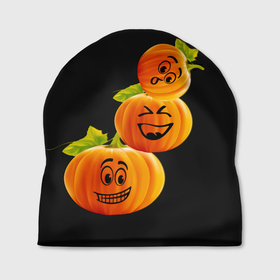 Шапка 3D с принтом Хэллоуин смешные тыквы в Петрозаводске, 100% полиэстер | универсальный размер, печать по всей поверхности изделия | день всех святых | забавные рожицы | карнавал | праздник | смешные | тыквы | хэллоуин