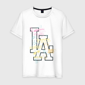 Мужская футболка хлопок с принтом LA Sticker в Белгороде, 100% хлопок | прямой крой, круглый вырез горловины, длина до линии бедер, слегка спущенное плечо. | la | америка | иллюстрация | лос анджелес | стикеры
