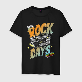 Мужская футболка хлопок с принтом Rock Days в городе Новоалтайск, 100% хлопок | прямой крой, круглый вырез горловины, длина до линии бедер, слегка спущенное плечо. | rock | rocker | бумбокс | иллюстрация | магнитола | музыка