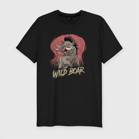 Мужская футболка хлопок Slim с принтом Wild Boar , 92% хлопок, 8% лайкра | приталенный силуэт, круглый вырез ворота, длина до линии бедра, короткий рукав | wild | дикий зверь | иллюстрация | кабан | кабанчик