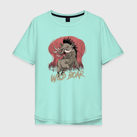 Мужская футболка хлопок Oversize с принтом Wild Boar в Тюмени, 100% хлопок | свободный крой, круглый ворот, “спинка” длиннее передней части | Тематика изображения на принте: wild | дикий зверь | иллюстрация | кабан | кабанчик