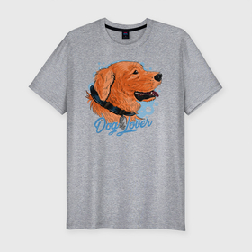 Мужская футболка хлопок Slim с принтом Dog Lover в Петрозаводске, 92% хлопок, 8% лайкра | приталенный силуэт, круглый вырез ворота, длина до линии бедра, короткий рукав | love | иллюстрация | пес | собачья любовь | щенок