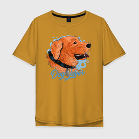 Мужская футболка хлопок Oversize с принтом Dog Lover в Санкт-Петербурге, 100% хлопок | свободный крой, круглый ворот, “спинка” длиннее передней части | love | иллюстрация | пес | собачья любовь | щенок