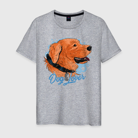 Мужская футболка хлопок с принтом Dog Lover в Тюмени, 100% хлопок | прямой крой, круглый вырез горловины, длина до линии бедер, слегка спущенное плечо. | Тематика изображения на принте: love | иллюстрация | пес | собачья любовь | щенок