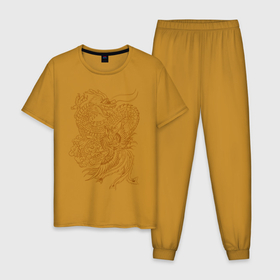 Мужская пижама хлопок с принтом Дракон и феникс в Курске, 100% хлопок | брюки и футболка прямого кроя, без карманов, на брюках мягкая резинка на поясе и по низу штанин
 | арт | битва | дракон | иллюстрация | огненная птица | феникс