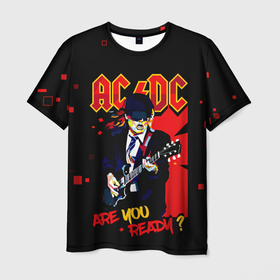 Мужская футболка 3D с принтом ARE YOU REDY? AC/DC в Екатеринбурге, 100% полиэфир | прямой крой, круглый вырез горловины, длина до линии бедер | ac dc | acdc | acdc ас дс | angus | back in black | highway to hell | mckinnon | you | австралийская | ангус янг | ас дс | асдс | блюз | в форме | гитара | группа | крис слэйд | метал | молния | музыка | певец | рок | рок н ролл | стиви янг