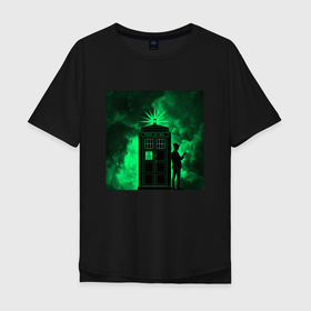 Мужская футболка хлопок Oversize с принтом Черный Тардис , 100% хлопок | свободный крой, круглый ворот, “спинка” длиннее передней части | doctor who | serial | доктор кто | путешествия во времени | сериал | сериалы | фантастика