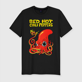 Мужская футболка хлопок Slim с принтом RED HOT CHILI PEPPERS в Екатеринбурге, 92% хлопок, 8% лайкра | приталенный силуэт, круглый вырез ворота, длина до линии бедра, короткий рукав | band | blues | california | chili | flea | grunge | hot | metal | music | peppers | red | rock | usa | америка | горячий | группа | кальмар | красный | музыка | перец | песни | рок | сша | чили