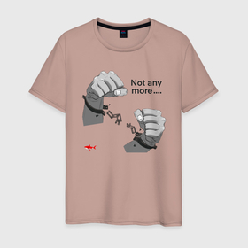 Мужская футболка хлопок с принтом Not any more... в Тюмени, 100% хлопок | прямой крой, круглый вырез горловины, длина до линии бедер, слегка спущенное плечо. | hands | red shark | достаточно | красная акула | наручники | оковы | руки | цепи