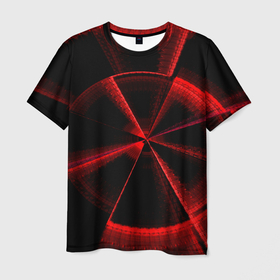Мужская футболка 3D с принтом Атомный неон , 100% полиэфир | прямой крой, круглый вырез горловины, длина до линии бедер | красный | круг | неон | цвет | черный