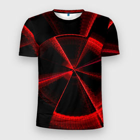 Мужская футболка 3D спортивная с принтом Атомный неон в Курске, 100% полиэстер с улучшенными характеристиками | приталенный силуэт, круглая горловина, широкие плечи, сужается к линии бедра | красный | круг | неон | цвет | черный