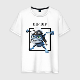Мужская футболка хлопок с принтом Crazy frog , 100% хлопок | прямой крой, круглый вырез горловины, длина до линии бедер, слегка спущенное плечо. | bip | crazy | crazy frog | frog | бип | крэйзи | крэйзи фрог | лягушка | сумасшедшая лягушка
