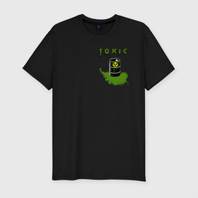 Мужская футболка хлопок Slim с принтом Toxic в Белгороде, 92% хлопок, 8% лайкра | приталенный силуэт, круглый вырез ворота, длина до линии бедра, короткий рукав | бочка с радиоактивными отходами | знак радиации | радиационная опасность | скелет | токсичный | труба с радиоактивными отходами