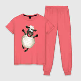 Женская пижама хлопок с принтом Милая овечка в Санкт-Петербурге, 100% хлопок | брюки и футболка прямого кроя, без карманов, на брюках мягкая резинка на поясе и по низу штанин | барашек | животные | милая овца | овечка | овца
