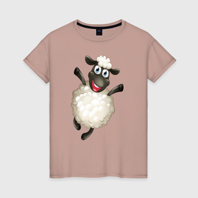 Женская футболка хлопок с принтом Милая овечка , 100% хлопок | прямой крой, круглый вырез горловины, длина до линии бедер, слегка спущенное плечо | барашек | животные | милая овца | овечка | овца