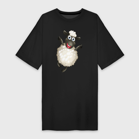 Платье-футболка хлопок с принтом Милая овечка ,  |  | барашек | животные | милая овца | овечка | овца