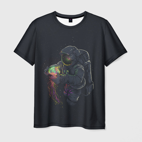 Мужская футболка 3D с принтом Космическая медуза , 100% полиэфир | прямой крой, круглый вырез горловины, длина до линии бедер | Тематика изображения на принте: space | галактика | иллюстрация | космонавт | медуза