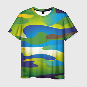 Мужская футболка 3D с принтом CAMOUFLAGE 2022  в Петрозаводске, 100% полиэфир | прямой крой, круглый вырез горловины, длина до линии бедер | abstraction | colors | different | gradient | абстракция | пятна | радужный камуфляж | разноцветный camouflage | цвет