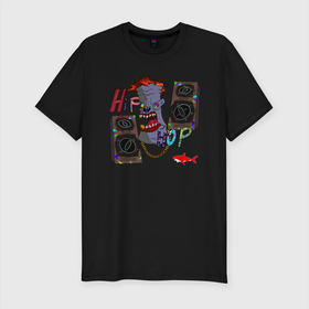 Мужская футболка хлопок Slim с принтом Hip Hop в Курске, 92% хлопок, 8% лайкра | приталенный силуэт, круглый вырез ворота, длина до линии бедра, короткий рукав | hip hop | music | red shark | зомби | красная акула | музыка | музыкальный стиль | хип хоп