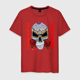 Мужская футболка хлопок с принтом Dia de los muertos в Тюмени, 100% хлопок | прямой крой, круглый вырез горловины, длина до линии бедер, слегка спущенное плечо. | deth | dia de los muertos | redshark | skullart | день мёртвых | красная акула | череп