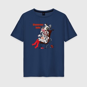 Женская футболка хлопок Oversize с принтом Glamorous babe в Новосибирске, 100% хлопок | свободный крой, круглый ворот, спущенный рукав, длина до линии бедер
 | glamorous babe | red shark | гламур | корова | корова в сапогах | корова на стуле | красная акула