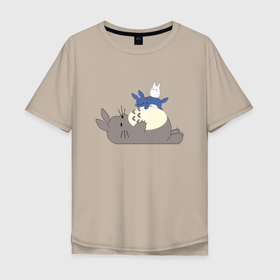 Мужская футболка хлопок Oversize с принтом Sleepy Totoro в Новосибирске, 100% хлопок | свободный крой, круглый ворот, “спинка” длиннее передней части | ghibli | japan | nature | neigbor | neighbour | totoro | анимация | аниме | гибли | друг | животные | лес | милый | мир | миядзаки | мой сосед тоторо | мульт | мультфильм | природа | сосед | тоторо | хаяо | хранитель | япония