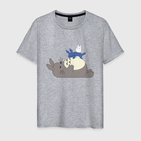 Мужская футболка хлопок с принтом Sleepy Totoro в Кировске, 100% хлопок | прямой крой, круглый вырез горловины, длина до линии бедер, слегка спущенное плечо. | Тематика изображения на принте: ghibli | japan | nature | neigbor | neighbour | totoro | анимация | аниме | гибли | друг | животные | лес | милый | мир | миядзаки | мой сосед тоторо | мульт | мультфильм | природа | сосед | тоторо | хаяо | хранитель | япония