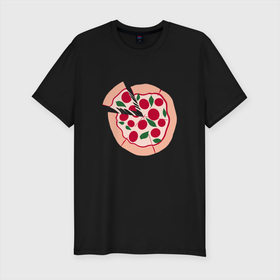 Мужская футболка хлопок Slim с принтом пицца и ломтик в Новосибирске, 92% хлопок, 8% лайкра | приталенный силуэт, круглый вырез ворота, длина до линии бедра, короткий рукав | быстро | вкусно | еда | италия | кухня | пицца | тесто