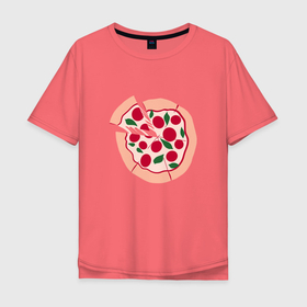 Мужская футболка хлопок Oversize с принтом пицца и ломтик , 100% хлопок | свободный крой, круглый ворот, “спинка” длиннее передней части | быстро | вкусно | еда | италия | кухня | пицца | тесто