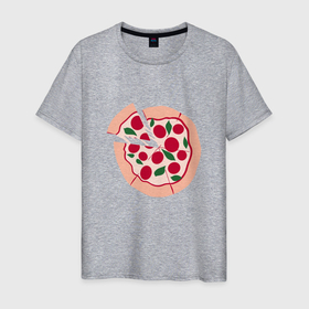Мужская футболка хлопок с принтом пицца и ломтик в Кировске, 100% хлопок | прямой крой, круглый вырез горловины, длина до линии бедер, слегка спущенное плечо. | быстро | вкусно | еда | италия | кухня | пицца | тесто