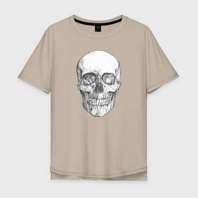Мужская футболка хлопок Oversize с принтом Реалистичный рисунок Черепа в Кировске, 100% хлопок | свободный крой, круглый ворот, “спинка” длиннее передней части | skull | skull art | анатомия | анатомия головы | реалистичный череп | реальный череп | рисунок черепа | рок череп | череп | череп арт
