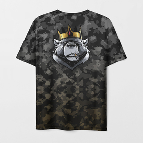 Мужская футболка 3D с принтом King B в Кировске, 100% полиэфир | прямой крой, круглый вырез горловины, длина до линии бедер | bear | brutal | camouflage | king | брутал | камуфляж | король | медведь
