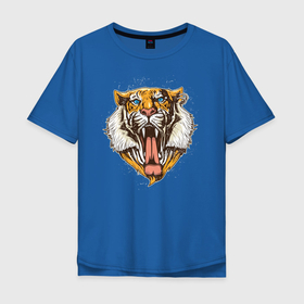 Мужская футболка хлопок Oversize с принтом Крутой Тигр , 100% хлопок | свободный крой, круглый ворот, “спинка” длиннее передней части | дикий | злой тигр | крупный тигр | крутой тигр | тигр