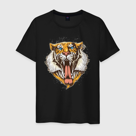 Мужская футболка хлопок с принтом Крутой Тигр в Новосибирске, 100% хлопок | прямой крой, круглый вырез горловины, длина до линии бедер, слегка спущенное плечо. | дикий | злой тигр | крупный тигр | крутой тигр | тигр