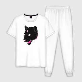 Мужская пижама хлопок с принтом Магическая Пантера , 100% хлопок | брюки и футболка прямого кроя, без карманов, на брюках мягкая резинка на поясе и по низу штанин
 | Тематика изображения на принте: большая кошка | пантера | пантера арт | черная пантера