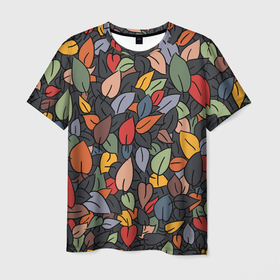 Мужская футболка 3D с принтом Рисованная Осень в Белгороде, 100% полиэфир | прямой крой, круглый вырез горловины, длина до линии бедер | Тематика изображения на принте: дерево | лес | листок | листопад | листья | осень