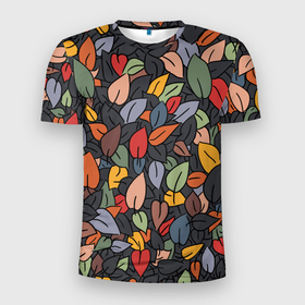 Мужская футболка 3D спортивная с принтом Рисованная Осень в Санкт-Петербурге, 100% полиэстер с улучшенными характеристиками | приталенный силуэт, круглая горловина, широкие плечи, сужается к линии бедра | дерево | лес | листок | листопад | листья | осень