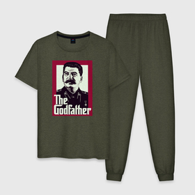 Мужская пижама хлопок с принтом Сталин в Санкт-Петербурге, 100% хлопок | брюки и футболка прямого кроя, без карманов, на брюках мягкая резинка на поясе и по низу штанин
 | godfather | вождь | коммунизм | крестный отец | социализм | ссср