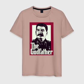 Мужская футболка хлопок с принтом Сталин в Курске, 100% хлопок | прямой крой, круглый вырез горловины, длина до линии бедер, слегка спущенное плечо. | godfather | вождь | коммунизм | крестный отец | социализм | ссср