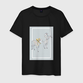 Мужская футболка хлопок с принтом ягнята в Петрозаводске, 100% хлопок | прямой крой, круглый вырез горловины, длина до линии бедер, слегка спущенное плечо. | животные | минимализм | рисунок | эстетика | ягнята