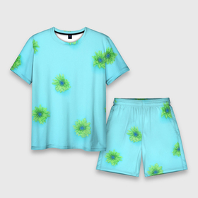 Мужской костюм с шортами 3D с принтом Зеленые Цветочки в Петрозаводске,  |  | зеленые цветочки | маленькие цветочки | цветы
