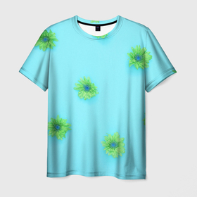 Мужская футболка 3D с принтом Зеленые Цветочки в Курске, 100% полиэфир | прямой крой, круглый вырез горловины, длина до линии бедер | зеленые цветочки | маленькие цветочки | цветы