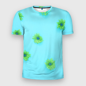 Мужская футболка 3D спортивная с принтом Зеленые Цветочки в Курске, 100% полиэстер с улучшенными характеристиками | приталенный силуэт, круглая горловина, широкие плечи, сужается к линии бедра | Тематика изображения на принте: зеленые цветочки | маленькие цветочки | цветы