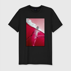 Мужская футболка хлопок Slim с принтом Кит в Санкт-Петербурге, 92% хлопок, 8% лайкра | приталенный силуэт, круглый вырез ворота, длина до линии бедра, короткий рукав | кит | морские животные | неоновый мир | под водой | прикольные животные | розовая природа | розовый мир