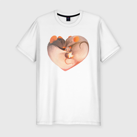 Мужская футболка хлопок Slim с принтом Мышиное сердце в Кировске, 92% хлопок, 8% лайкра | приталенный силуэт, круглый вырез ворота, длина до линии бедра, короткий рукав | heart | love | mouse | mouse heart | mouse love | любовь | мыши | мышиная любовь | мышиное сердце | мышь | сердце | сердце мыши